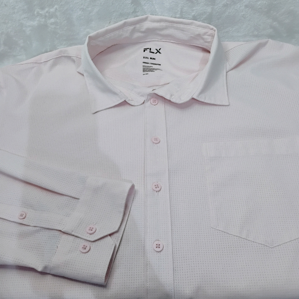 FLX Light Pink Long Sleeve Mens XXL Slim Fit Button Shirt 2XL Stretch‎ O